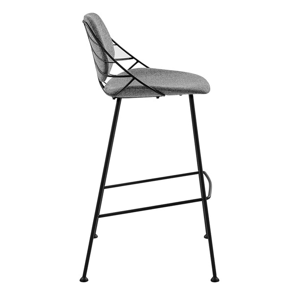 Linnea-B Bar Stool in Light Gray Fabric with Matte Black Frame and Legs - Set Of 2