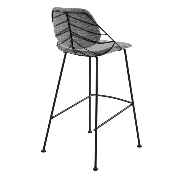 Linnea-B Bar Stool in Light Gray Fabric with Matte Black Frame and Legs - Set Of 2