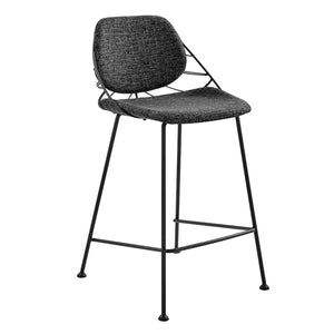 Linnea-C Counter Stool In Black Fabric with Matte Black Frame and Legs - Set Of 2