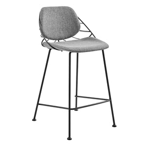 Linnea-C Counter Stool in Light Gray Fabric with Matte Black Frame and Legs - Set Of 2