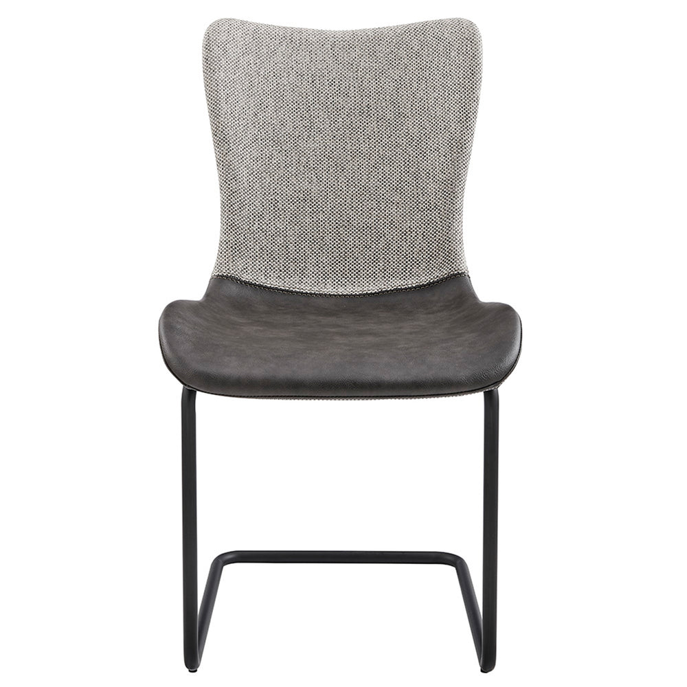 Juni Side Chair in Light Gray Fabric and Dark Gray Leatherette with Matte Black Base - Set of 2