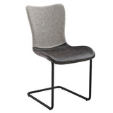 Juni Side Chair in Light Gray Fabric and Dark Gray Leatherette with Matte Black Base - Set of 2