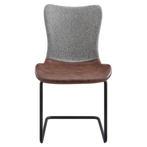Juni Side Chair in Gray Fabric and Light Brown Leatherette with Matte Black Base - Set of 2