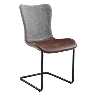 Juni Side Chair in Gray Fabric and Light Brown Leatherette with Matte Black Base - Set of 2