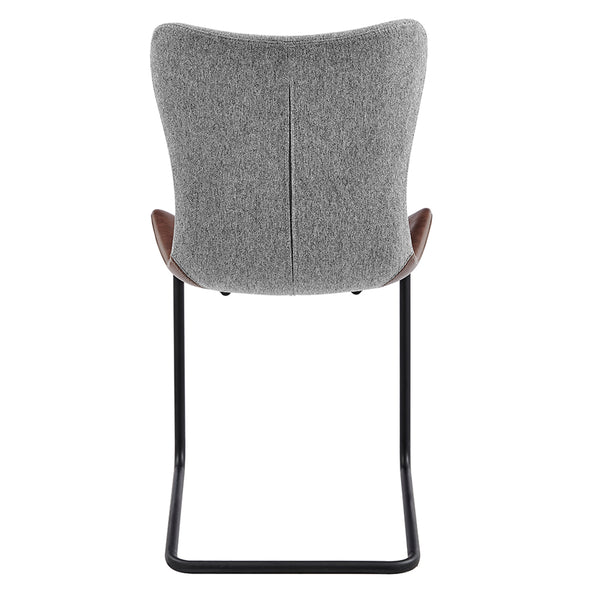 Juni Side Chair in Gray Fabric and Light Brown Leatherette with Matte Black Base - Set of 2