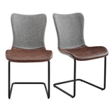 Juni Side Chair in Gray Fabric and Light Brown Leatherette with Matte Black Base - Set of 2