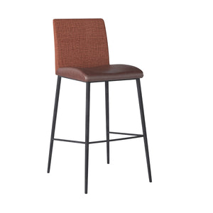 Rasmus-B Bar Stool with Dark Brown Leatherette and Orange Fabric with Matte Black Legs - Set of 2