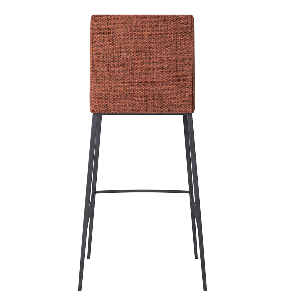 Rasmus-B Bar Stool with Dark Brown Leatherette and Orange Fabric with Matte Black Legs - Set of 2