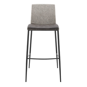 Rasmus-B Bar Stool with Dark Gray Leatherette and Light Gray Fabric with Matte Black Legs - Set of 2
