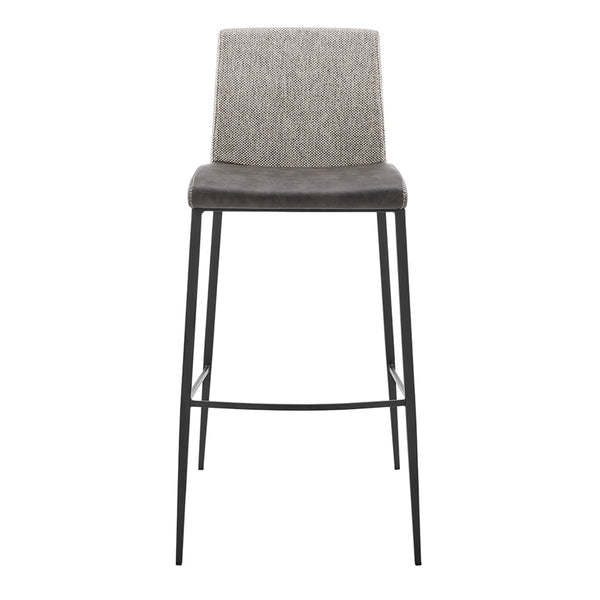 Rasmus-B Bar Stool with Dark Gray Leatherette and Light Gray Fabric with Matte Black Legs - Set of 2