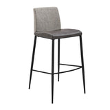 Rasmus-B Bar Stool with Dark Gray Leatherette and Light Gray Fabric with Matte Black Legs - Set of 2