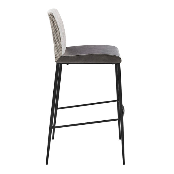 Rasmus-B Bar Stool with Dark Gray Leatherette and Light Gray Fabric with Matte Black Legs - Set of 2