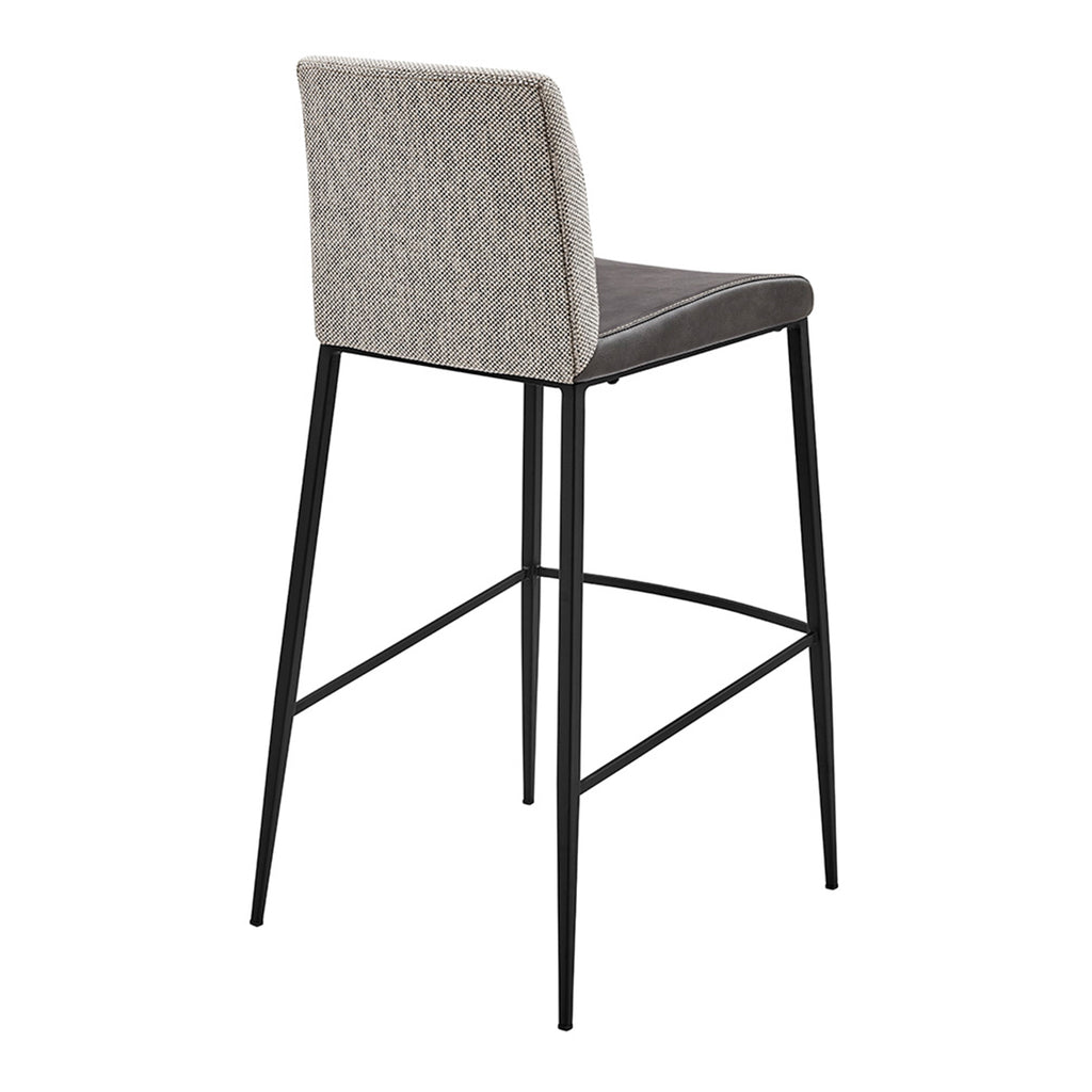 Rasmus-B Bar Stool with Dark Gray Leatherette and Light Gray Fabric with Matte Black Legs - Set of 2