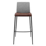 Rasmus-B Bar Stool with Light Brown Leatherette and Gray Fabric with Matte Black Legs - Set of 2