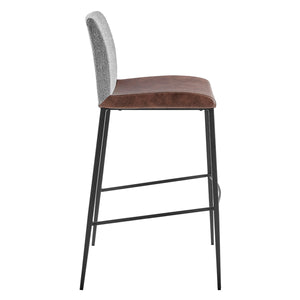 Rasmus-B Bar Stool with Light Brown Leatherette and Gray Fabric with Matte Black Legs - Set of 2