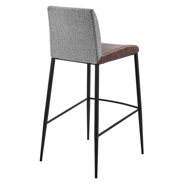 Rasmus-B Bar Stool with Light Brown Leatherette and Gray Fabric with Matte Black Legs - Set of 2