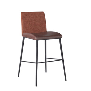 Rasmus-C Counter Stool with Dark Brown Leatherette and Orange Fabric with Matte Black Legs - Set of 2