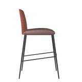 Rasmus-C Counter Stool with Dark Brown Leatherette and Orange Fabric with Matte Black Legs - Set of 2