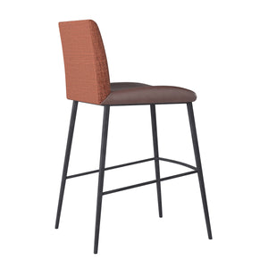 Rasmus-C Counter Stool with Dark Brown Leatherette and Orange Fabric with Matte Black Legs - Set of 2