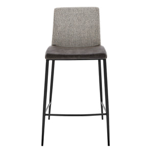 Rasmus-C Counter Stool with Dark Gray Leatherette and Light Gray Fabric with Matte Black Legs - Set of 2