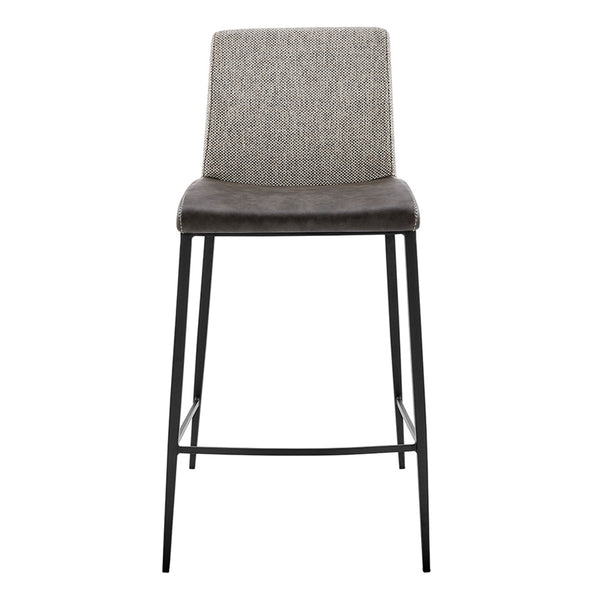 Rasmus-C Counter Stool with Dark Gray Leatherette and Light Gray Fabric with Matte Black Legs - Set of 2