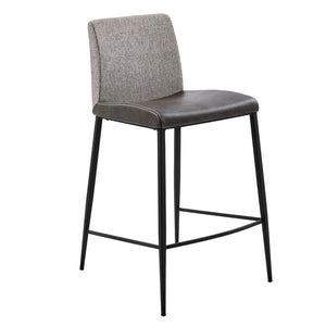 Rasmus-C Counter Stool with Dark Gray Leatherette and Light Gray Fabric with Matte Black Legs - Set of 2