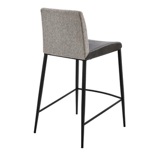 Rasmus-C Counter Stool with Dark Gray Leatherette and Light Gray Fabric with Matte Black Legs - Set of 2