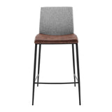 Rasmus-C Counter Stool with Light Brown Leatherette and Gray Fabric with Matte Black Legs - Set of 2