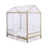 Altadena Contemporary Canopy Bed with LED Lighting Matte Gold