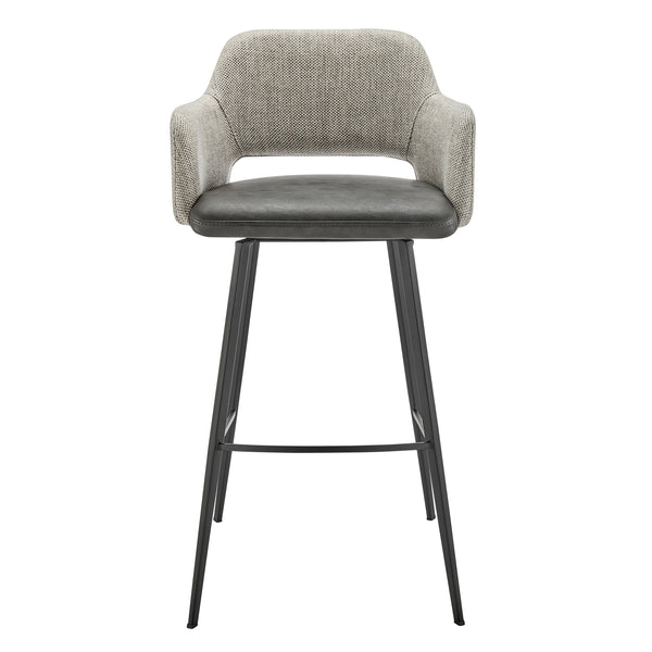 Desi Swivel Bar Stool in Gray Fabric and Dark Gray Leatherette with Black Base