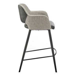 Desi Swivel Bar Stool in Gray Fabric and Dark Gray Leatherette with Black Base