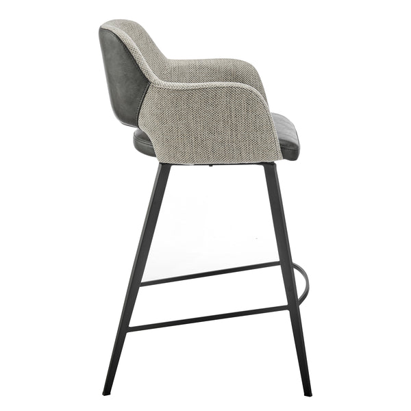 Desi Swivel Bar Stool in Gray Fabric and Dark Gray Leatherette with Black Base