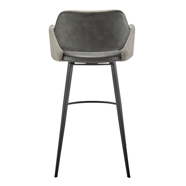 Desi Swivel Bar Stool in Gray Fabric and Dark Gray Leatherette with Black Base