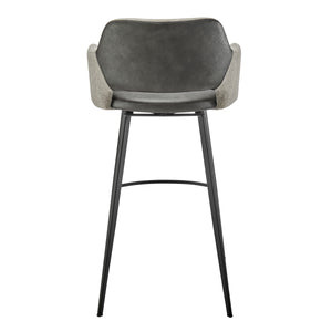 Desi Swivel Bar Stool in Gray Fabric and Dark Gray Leatherette with Black Base