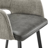 Desi Swivel Bar Stool in Gray Fabric and Dark Gray Leatherette with Black Base