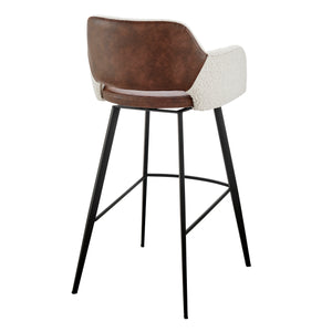 Desi Swivel Bar Stool in Ivory Fabric and Light Brown Leatherette with Black Base