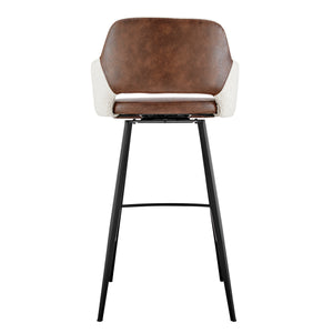Desi Swivel Bar Stool in Ivory Fabric and Light Brown Leatherette with Black Base