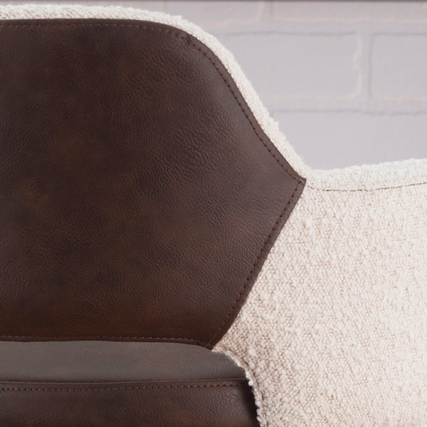 Desi Swivel Bar Stool in Ivory Fabric and Light Brown Leatherette with Black Base