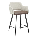 Desi Swivel Counter Stool in Ivory Fabric and Light Brown Leatherette w ith Black Base