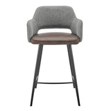 Desi Swivel Counter Stool in Gray Fabric and Light Brown Leatherette with Black Base