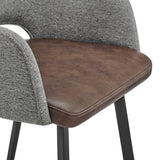 Desi Swivel Counter Stool in Gray Fabric and Light Brown Leatherette with Black Base