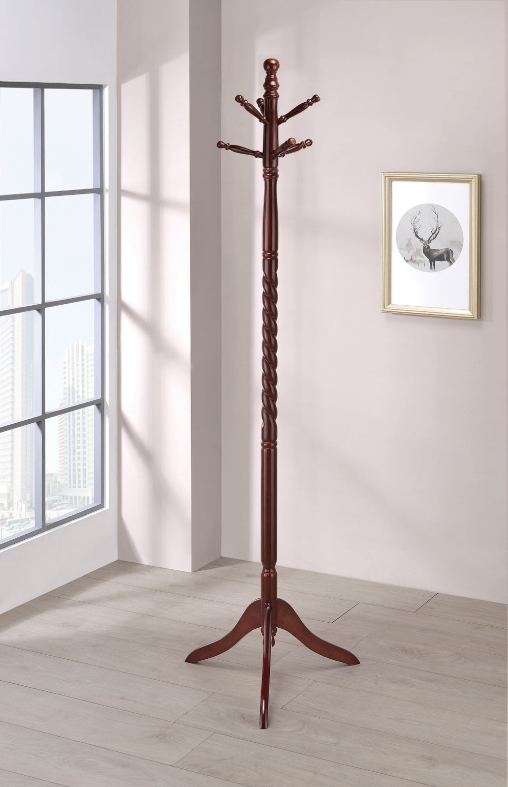 Traditional 2-Tier Coat Rack in Merlot Finish - Elegant Entryway Organizer with Six Hooks