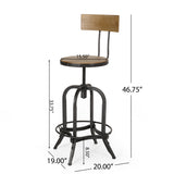 Ximen Modern Industrial Firwood Adjustable Height Swivel Barstools, Natural and Black Brushed Silver Noble House