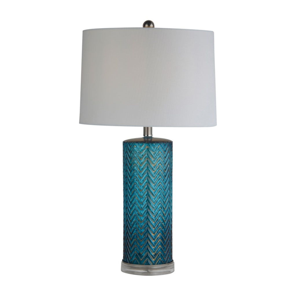 Sagebrook Home Contemporary Glass 28"  Chevron Table Lamp, Blue 51246-01 Blue Glass