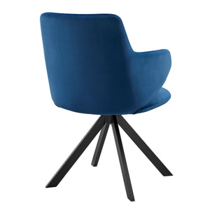 Vigo Swivel Side Chair in Blue Velvet with Black Steel Legs - Set of 1