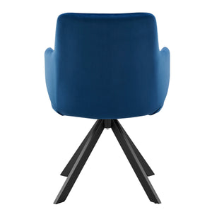 Vigo Swivel Side Chair in Blue Velvet with Black Steel Legs - Set of 1