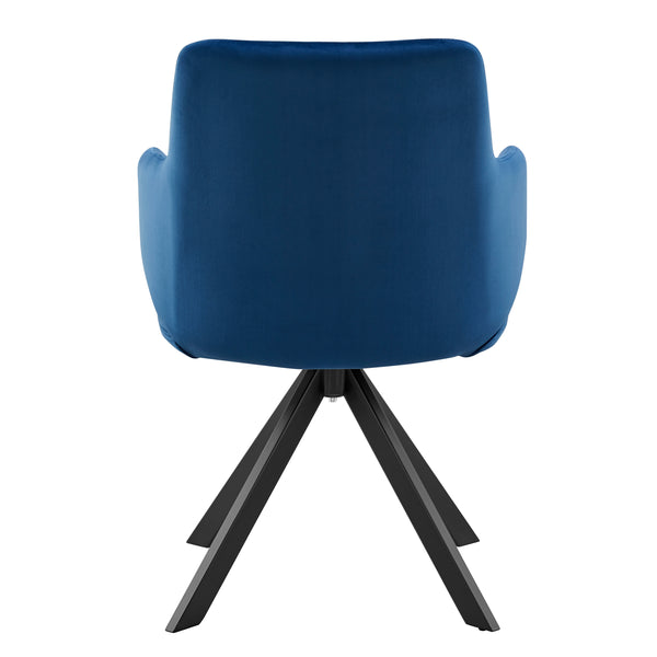 Vigo Swivel Side Chair in Blue Velvet with Black Steel Legs - Set of 1