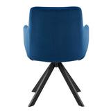 Vigo Swivel Side Chair in Blue Velvet with Black Steel Legs - Set of 1