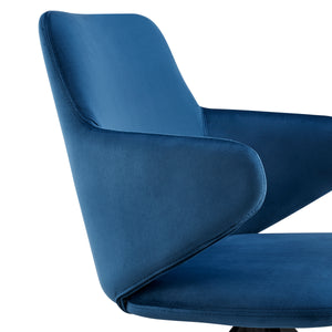 Vigo Swivel Side Chair in Blue Velvet with Black Steel Legs - Set of 1