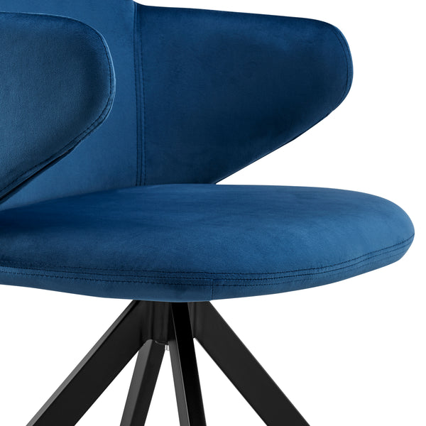 Vigo Swivel Side Chair in Blue Velvet with Black Steel Legs - Set of 1